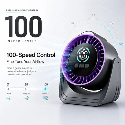 100 Speed USB Desk Fan Portable Mini Quiet Personal Cooling Fan With LED Light
