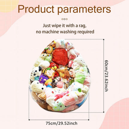 150L Clear Stuffed Animal Bean Bag Chair Cover Plush Toys Storage Organizing