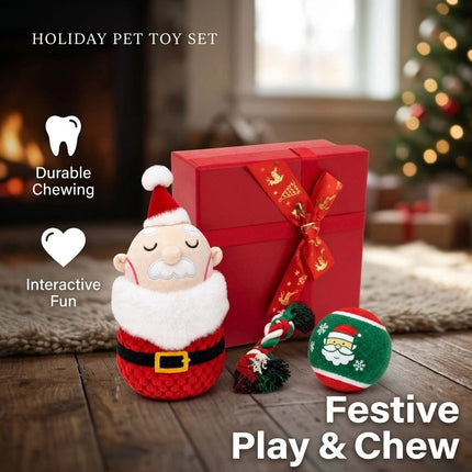Christmas Dog Toy Set Durable Cotton Rope and Soft Plush Ball Chew Toys