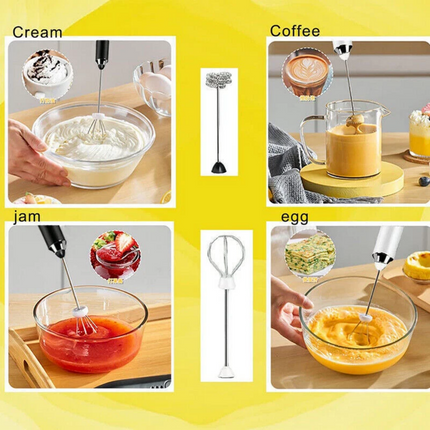 Handheld Electric Coffee Milk Frother Whisk Egg Beater Rechargeable 3 Speeds