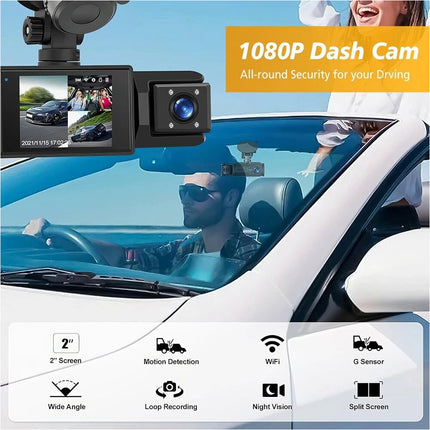 1080P 3 Channel Front Rear And Inside Dash Cam Night Vision G-Sensor APP Control