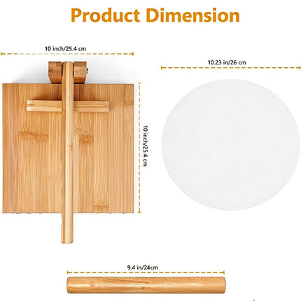 10 Inches Wooden Tortilla Press with Rolling Pin & 50 Pcs Parchment Paper
