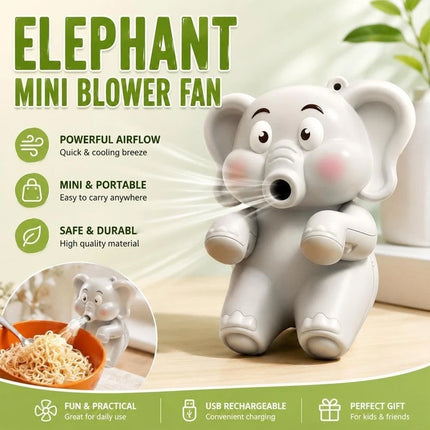 Rechargeable Cute Animal Fans,Cooling Clip-On Mini Fan for Cup & Bowl    （Elephant）