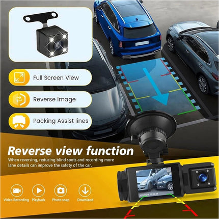 1080P 3 Channel Front Rear And Inside Dash Cam Night Vision G-Sensor APP Control