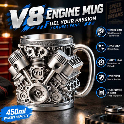 Retro V8 Engines Stainless Steel Cup Insulation Car Mug Gifts for Men and Boys