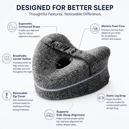 Memory Foam Leg Pillow Cushion Knee Support Pillow with Washable Cover for Bed and Sofa