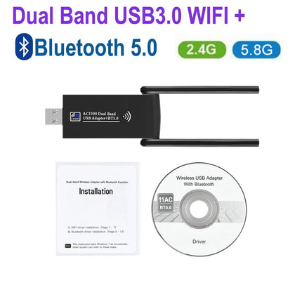 1300Mbps USB 3.0 WiFi &amp; Bluetooth Adapter, 5GHz Dual Band Network Dongle Receiver