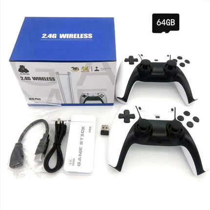 Wireless Retro Game Console Built-in Games 4K Output Dual 2.4G Controllers 64GB
