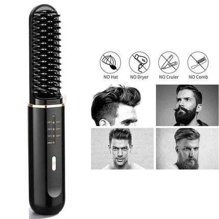 Cordless Beard Hair Straightener Brush Ion Heated Straightening Comb USB Rechargeable