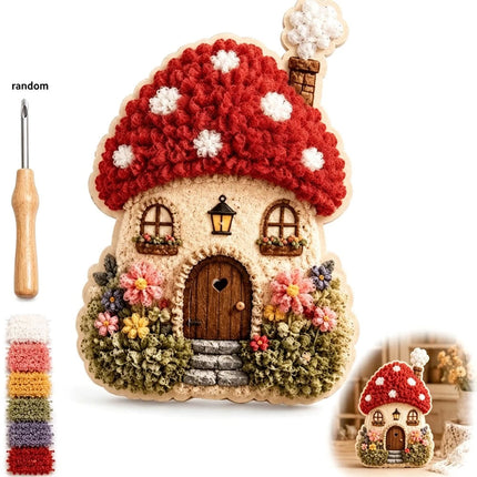 Whimsical Village 3D Fabric Poke Art Kit, Floral Mushroom Cottage Craft Set AU
