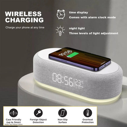 Digital Alarm Clock Charging Station Bluetooth Speaker 15W Wireless Fast Charger