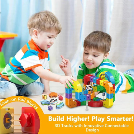 Flexible Rail Car Racing Track Set, Train Rail Cube Assembly Race Game Railway Building Kit