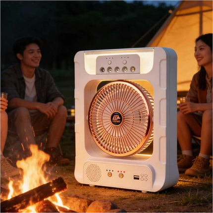 Portable Solar Air Fan Cooler With Humidifier Bluetooth Speaker Camping Light