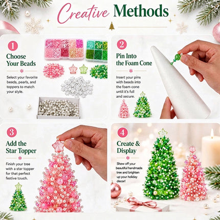 3D DIY Beaded Christmas Tree Craft Kit, Handmade Desktop Christmas Decors 2Packs