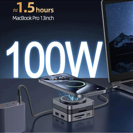 100W Magnetic Wireless Charging Docking Station Fast Charger for iPhone & Laptop