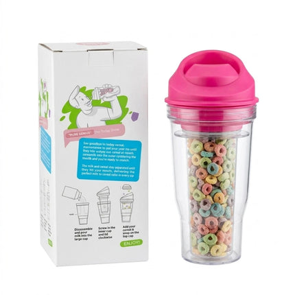 1Pcs Crunch Cup On-the-Go Cereal Tumbler Portable Plastic Cereal Cup Leak-Proof Pink