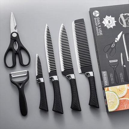6 Pcs Kitchen Knife Set Non Stick Coated Chef Knives Set Stainless Steel