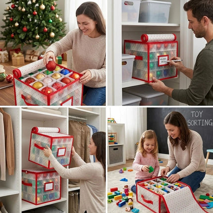 Jingle Jollys Christmas Baubles Storage Box 64 Dividers Xmas Ornaments Container