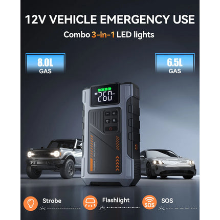 6000A Car Jump Starter Power Bank With Air Compressor Battery Booster + Case