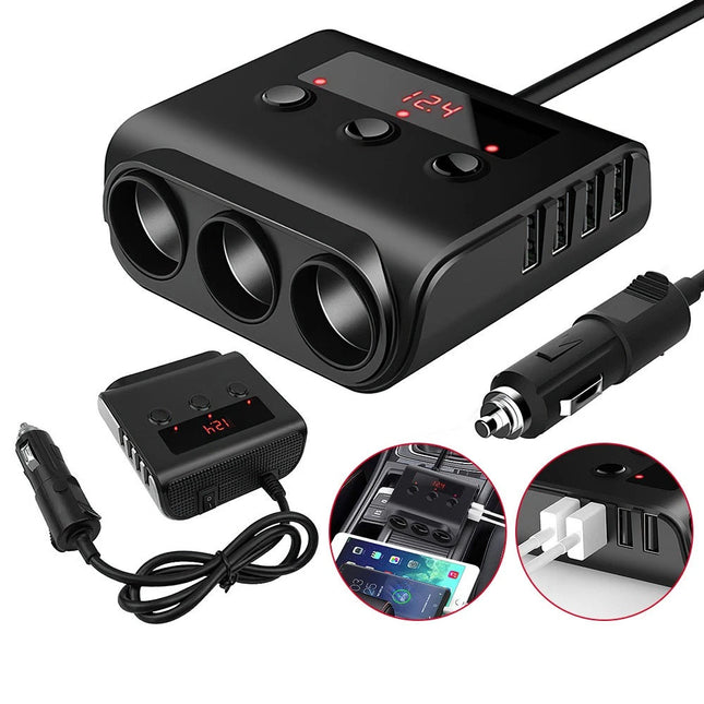 3 Way 12V 24V Multi Socket Car Cigarette Lighter Splitter USB Charger Adapter