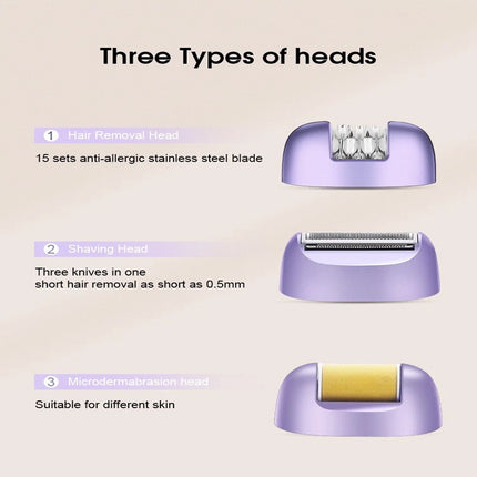 USB LED 3-in-1 Epilator for Women–Facial, Eyebrow &Body Hair Removal+ Exfoliator