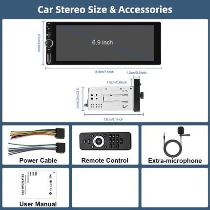 6.9inch Wireless Apple CarPlay Car Stereo FM Radio HD Touch Screen BT/USB/TF