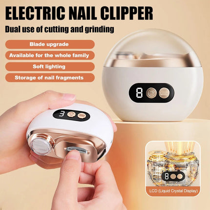 Electric Nail Clippers Automatic LED Light Trimmer Toe Cutter USB Rechargeable