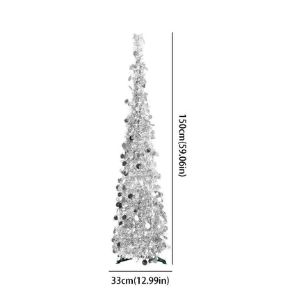 Foldable Christmas Tree Retractable Tinsel Tree Holiday Decor Silver