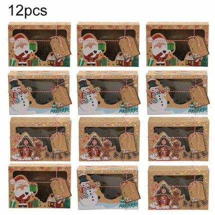 12pcs Christmas Candy Cookie Boxes Bakery Gift Boxes Cupcake Muffin Cake Box