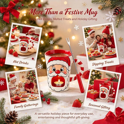 Christmas Ceramic Chocolate Fondue Mug Set with Fork Festive Party Gift 130ml