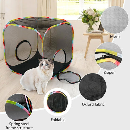 Cat Enclosure, Pop Up Cat Rolling Tent Cube for Outdoor and Indoor Foldable