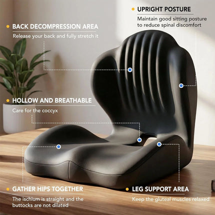 Black Memory Foam Seat Cushion w/Lumbar Support Pillow for Back & Sciatica Pain Relief