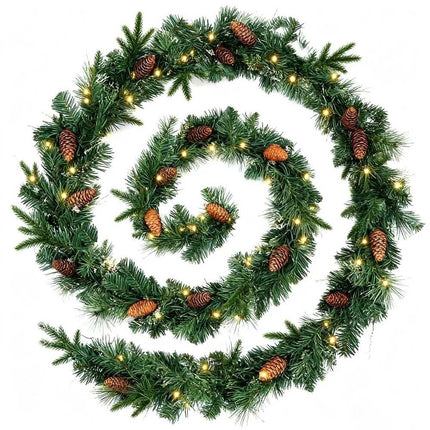 9ft Pre-Lit Artificial Christmas Garlands Xmas Garland Decorated Pine Cones
