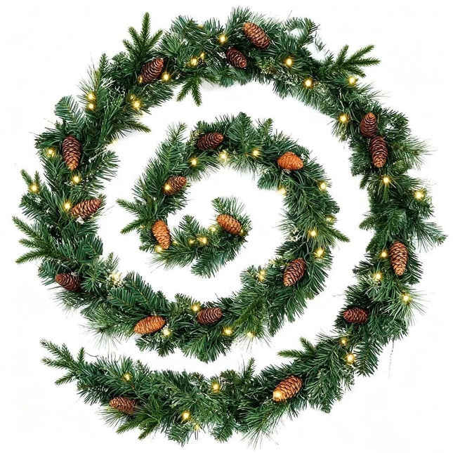 9ft Pre-Lit Artificial Christmas Garlands Xmas Garland Decorated Pine Cones