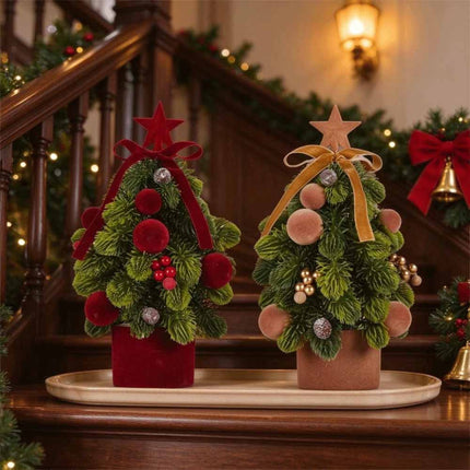 Ribbon Bow Mini Christmas Tree Plush Xmas Decorative Ornament Home