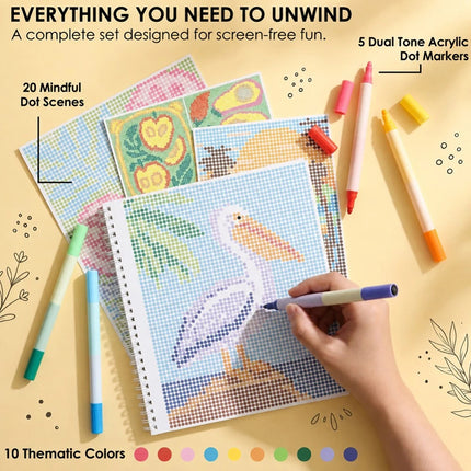 Dot-By-Letter Mindful Coloring Kit - Stress Relief Dot Marker Art Set (1PCS Animal theme）