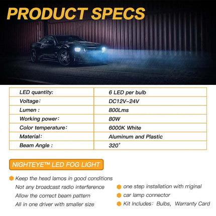 2 x LED Fog Light Bulbs Car H1 LED Fog Light Globes 80W 6000K White Lamp Xenon White Bulbs DRL - Image 7