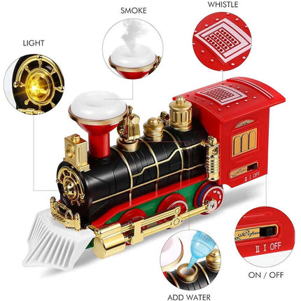 Battery Operated Toy Train With Light & Sound Around Christmas Tree Track Set Steam Train