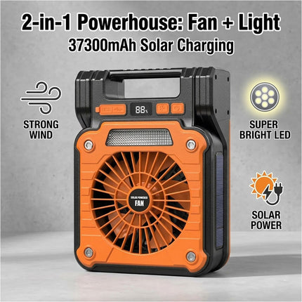 Solar Charging Camping Fan LED light Rechargeable Battery Lantern Power Bank