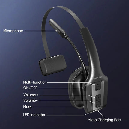 Bluetooth Headphones Noise Cancelling Microphone Trucker Bluetooth Headset