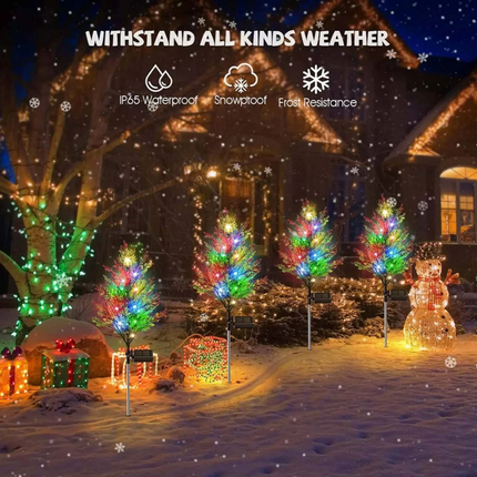 2Pcs Solar Garden Lights Waterproof LED Pine Tree Stake Lamp Garden Lawn Yard Decor