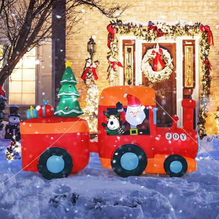 2.6M Christmas Inflatable Blow Up Xmas Santa Train w/6 Bright LED lights Decor