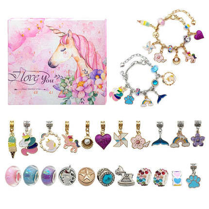 24Pcs Unicorn Christmas Charm DIY Bracelet Advent Calendar Jewelry Kit Set Gift