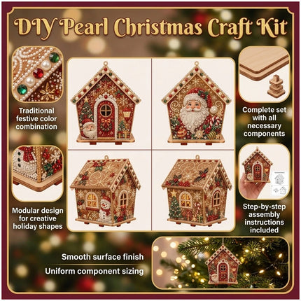 3D Wooden House Christmas Pearl Diamond Art Kit, Christmas Diamond Painting Kits