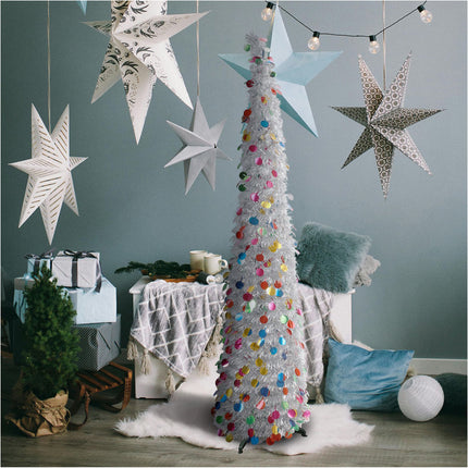 Foldable Christmas Tree Retractable Tinsel Tree Holiday Decor Silver and colors