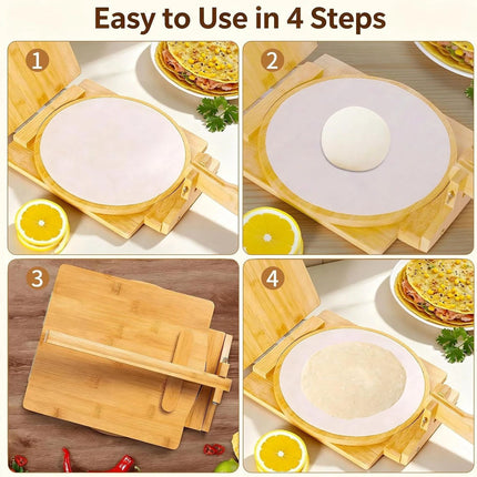 10 Inches Wooden Tortilla Press with Rolling Pin & 50 Pcs Parchment Paper