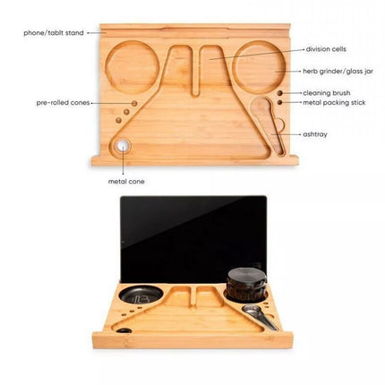 Wooden Storage Chest with Movable Tray Wood Locking Stash Box Rolling Tray Gift
