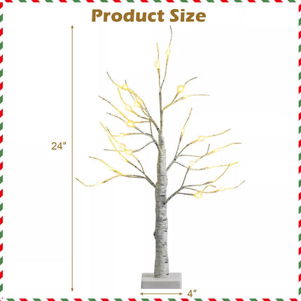 60cm Christmas Birch Twig Tree Tabletop Tree 24 Warm White LED Light Home Decor