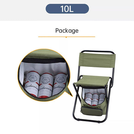 Portable Camping Chair with Cooler Bag Compact Folding Fishing Stool Backrest (Green)