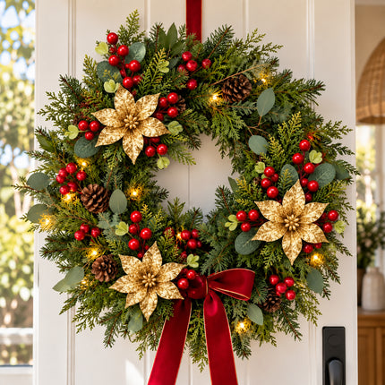 6Pcs Christmas Tree Branch Picks Artificial Poinsettia Floral Spray Xmas Wreath Green
